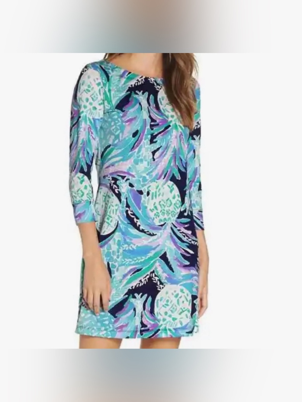 Lilly Pulitzer Alotta Colada Hollee Bright Navy Teal, Purple Print Dress XS EUC